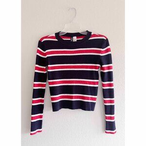 H&M Divided Striped Long Sleeve Cropped Knit